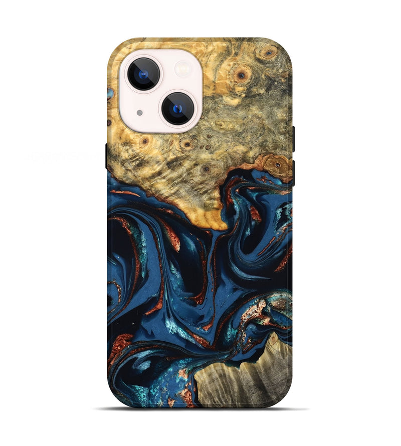iPhone 13 Wood Live Edge Phone Case - Leyla (Teal & Gold, 823977)