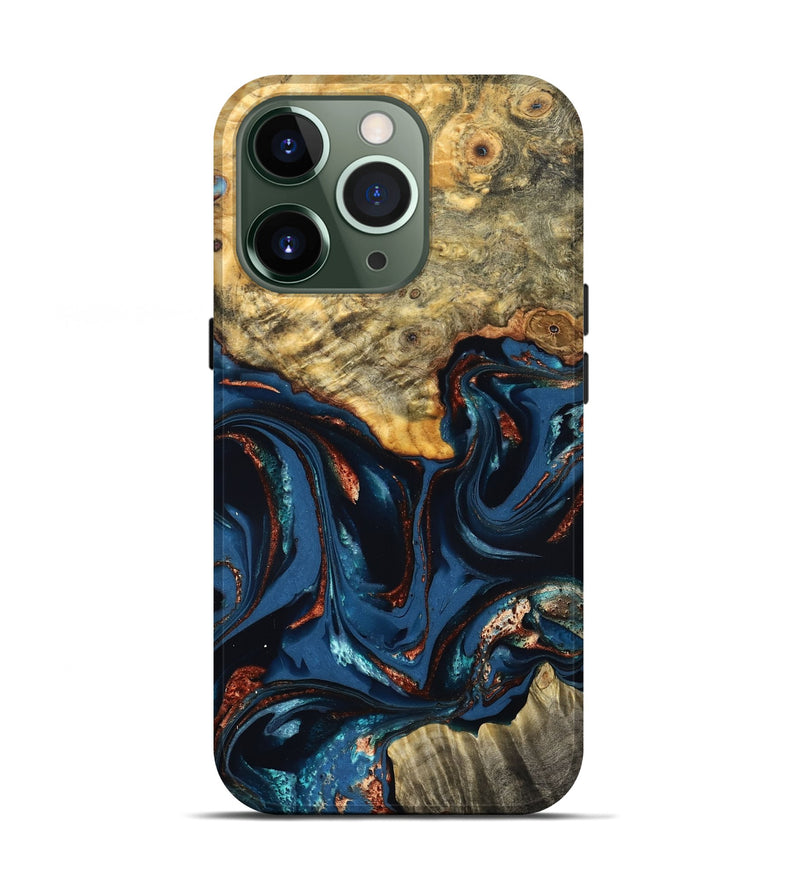 iPhone 13 Pro Wood Live Edge Phone Case - Leyla (Teal & Gold, 823977)