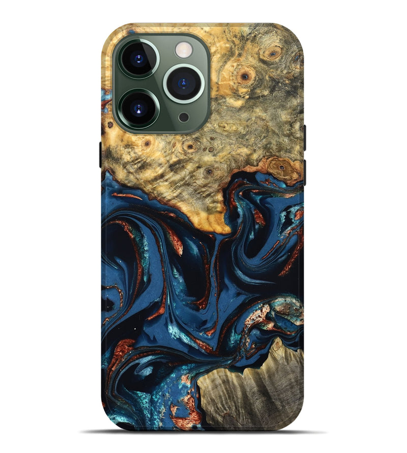 iPhone 13 Pro Max Wood Live Edge Phone Case - Leyla (Teal & Gold, 823977)