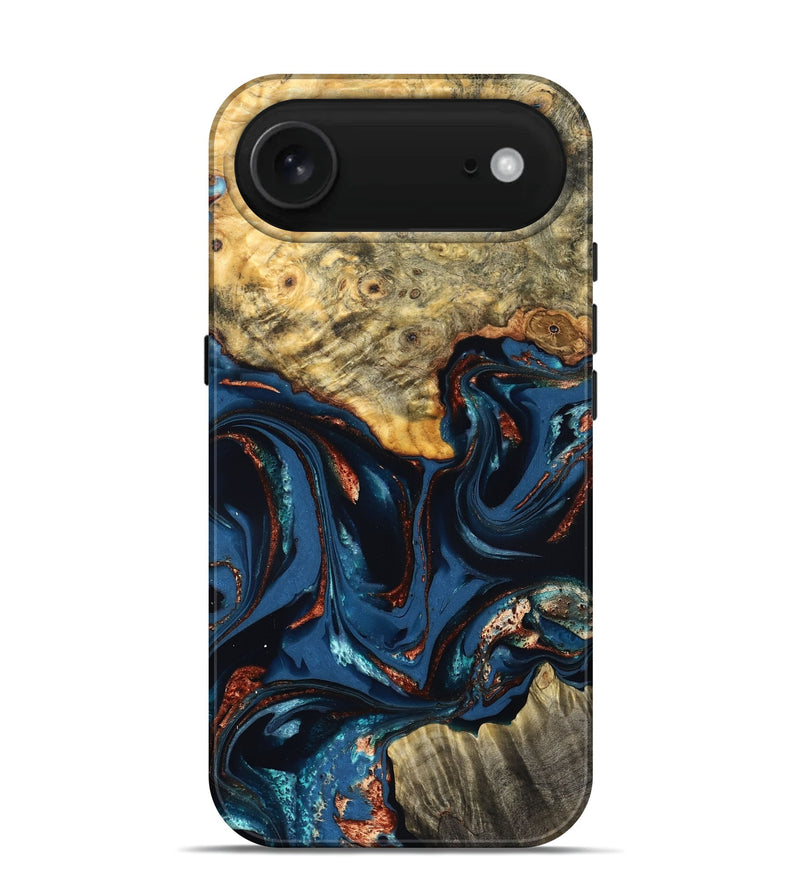iPhone 17 Air Wood Live Edge Phone Case - Leyla (Teal & Gold, 823977)