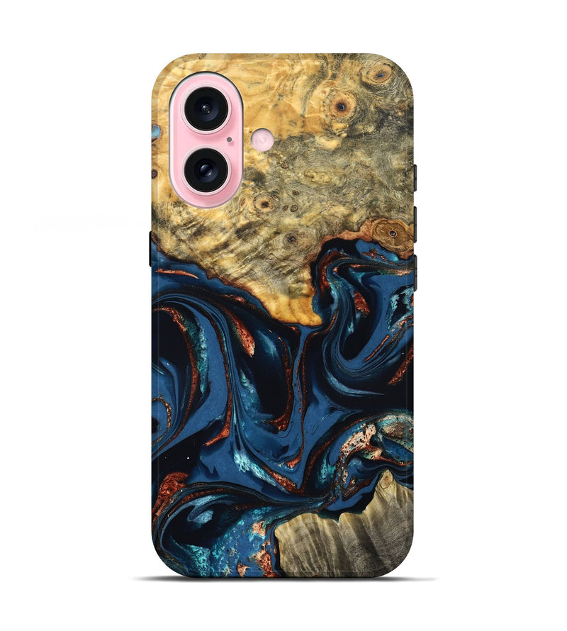 iPhone 17 Wood Live Edge Phone Case - Leyla (Teal & Gold, 823977)