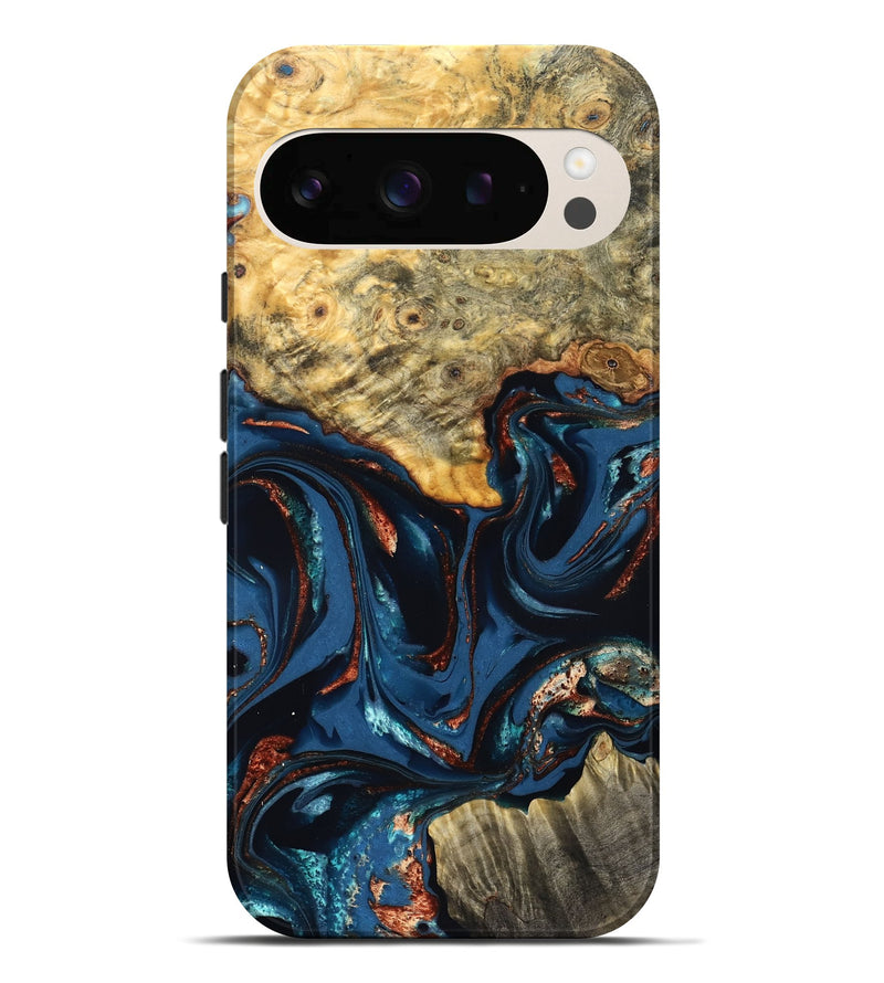 Pixel 10 Pro XL Wood Live Edge Phone Case - Leyla (Teal & Gold, 823977)