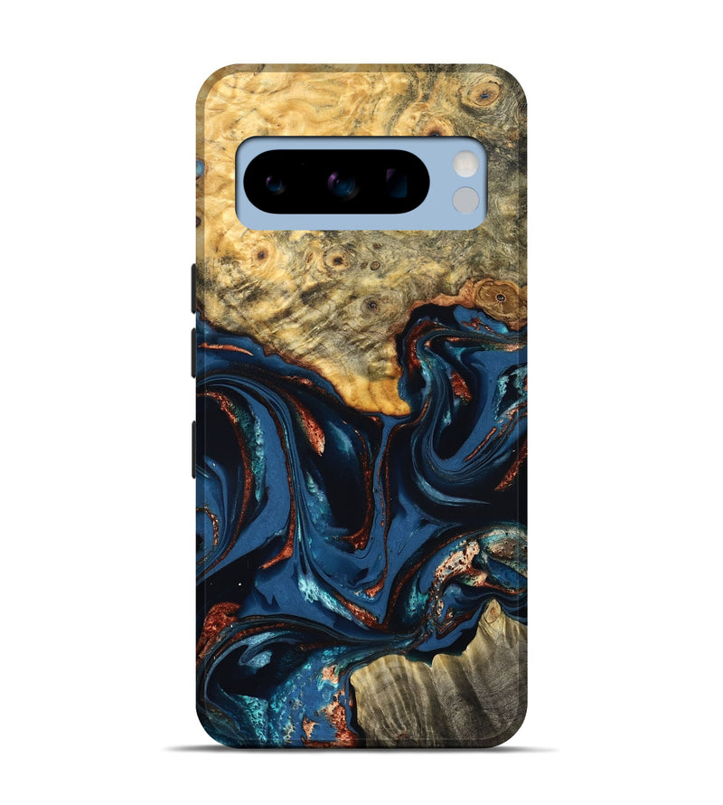 Pixel 8 Pro Wood Live Edge Phone Case - Leyla (Teal & Gold, 823977)