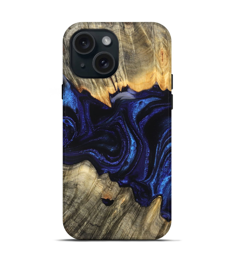 iPhone 15 Wood Live Edge Phone Case - Rollie (Blue, 823991)