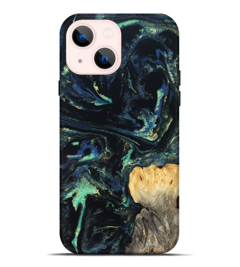iPhone 14 Plus Wood Live Edge Phone Case - Adelina (Blue, 823993)