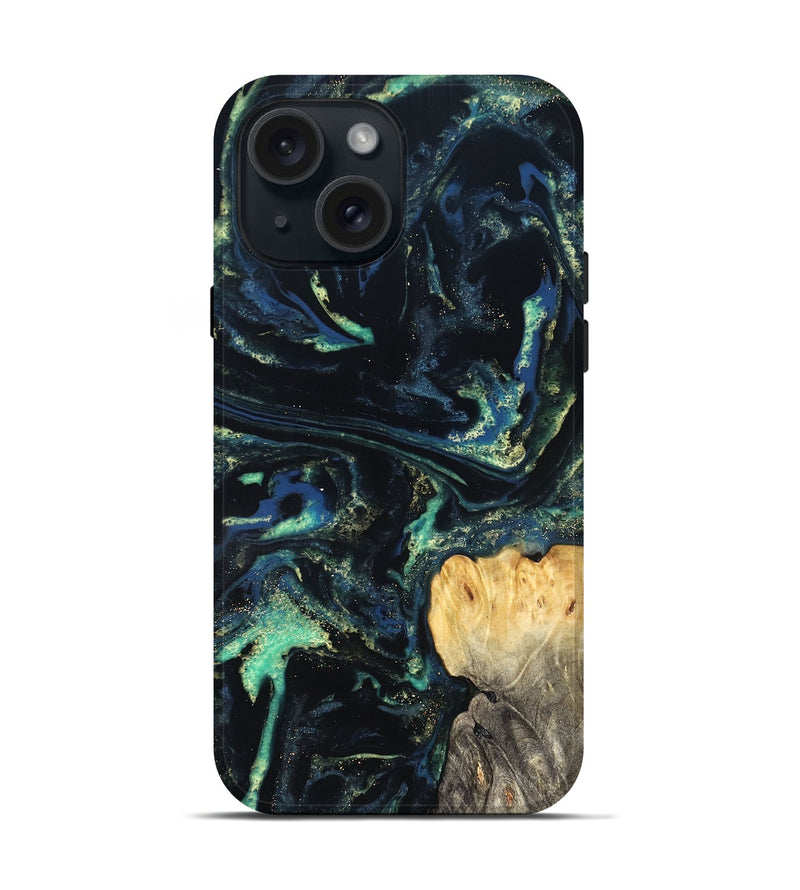 iPhone 15 Wood Live Edge Phone Case - Adelina (Blue, 823993)