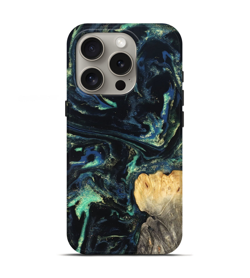 iPhone 16 Pro Wood Live Edge Phone Case - Adelina (Blue, 823993)