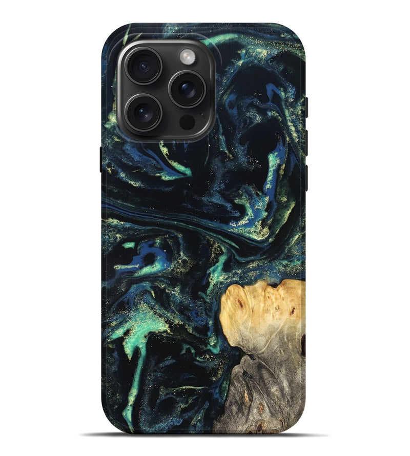 iPhone 16 Pro Max Wood Live Edge Phone Case - Adelina (Blue, 823993)