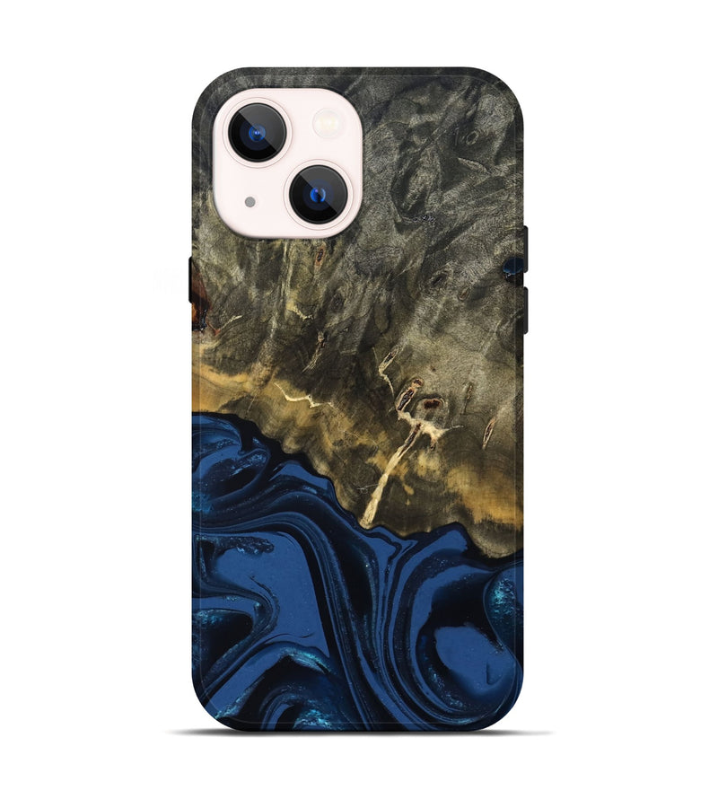 iPhone 14 Wood Live Edge Phone Case - Melina (Blue, 823999)