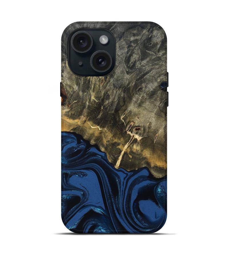 iPhone 15 Wood Live Edge Phone Case - Melina (Blue, 823999)