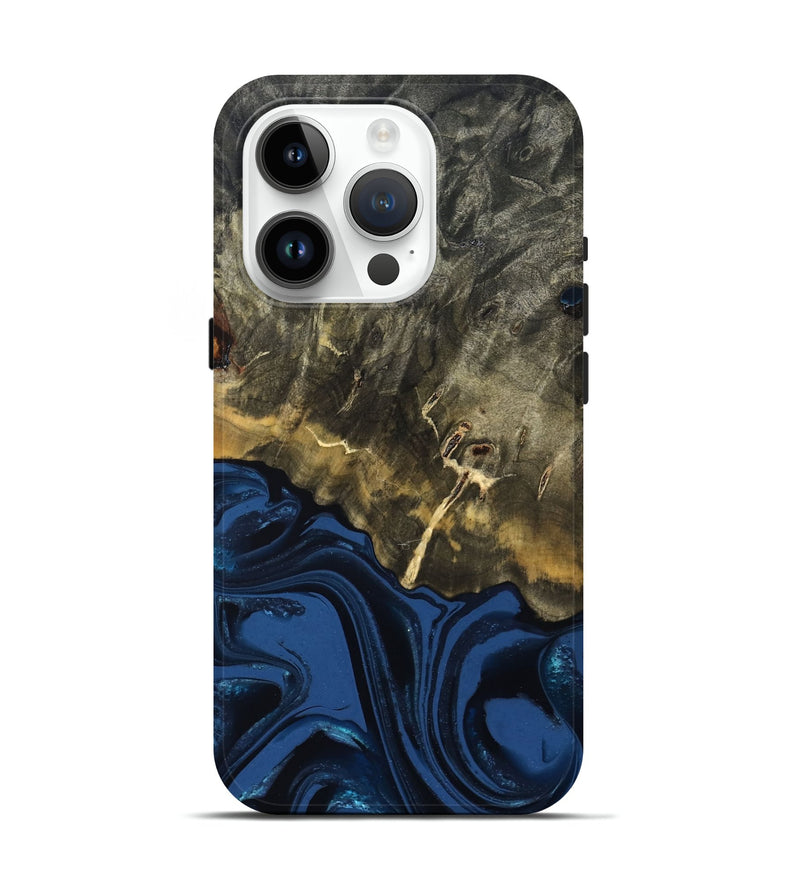 iPhone 15 Pro Wood Live Edge Phone Case - Melina (Blue, 823999)