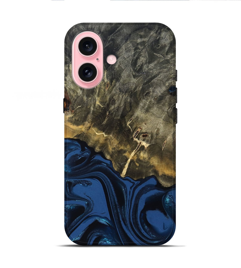 iPhone 16 Wood Live Edge Phone Case - Melina (Blue, 823999)