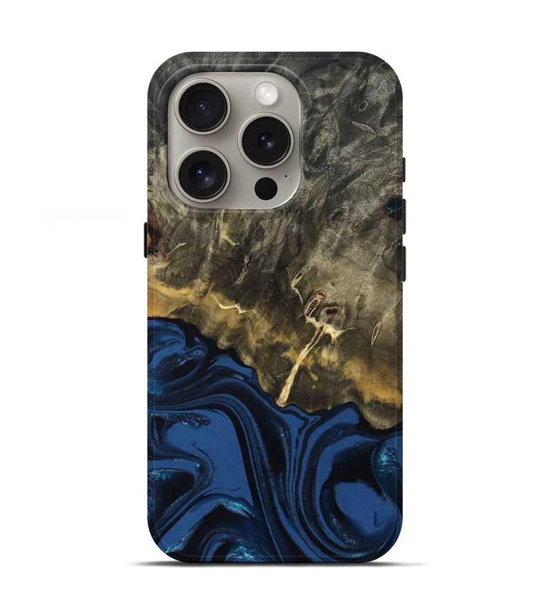 iPhone 16 Pro Wood Live Edge Phone Case - Melina (Blue, 823999)