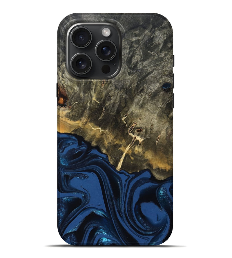 iPhone 16 Pro Max Wood Live Edge Phone Case - Melina (Blue, 823999)