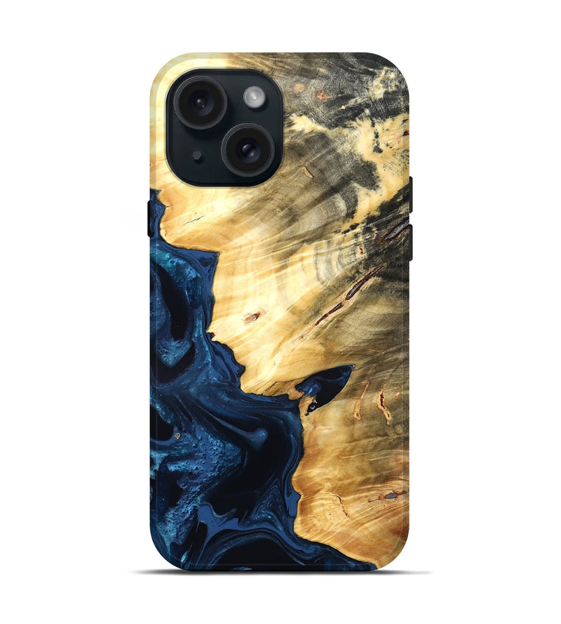 iPhone 15 Wood Live Edge Phone Case - Laureen (Blue, 824001)