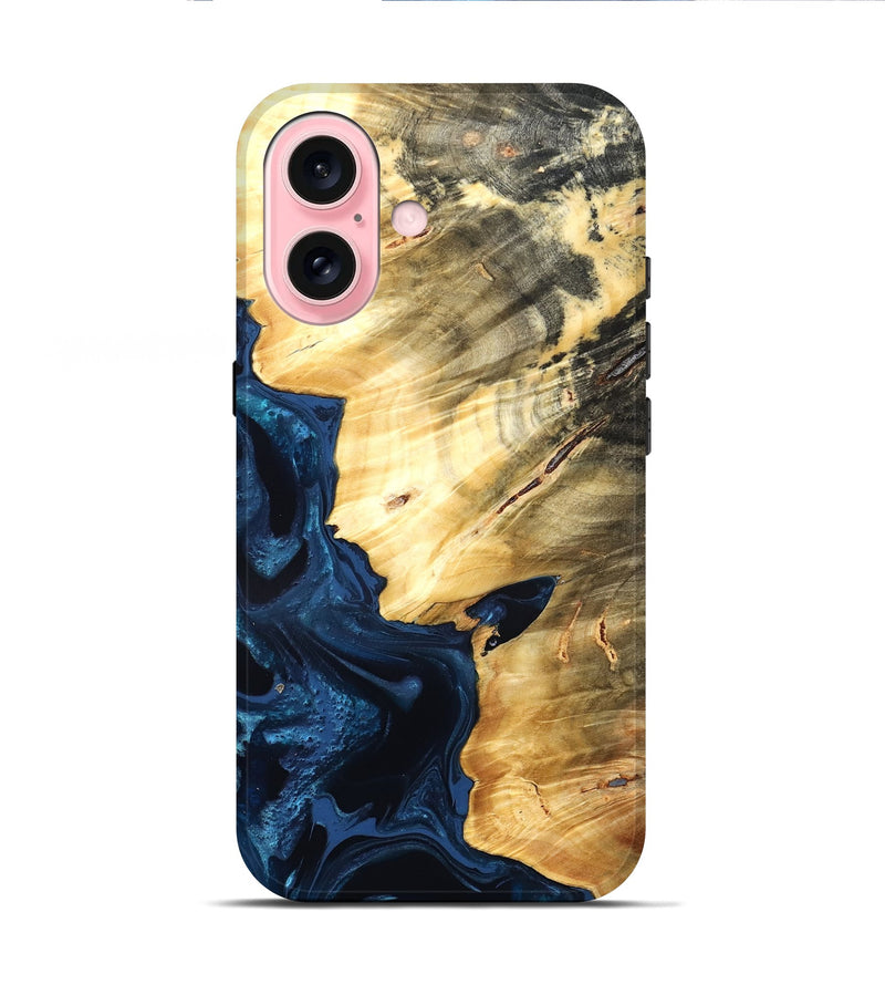 iPhone 16 Wood Live Edge Phone Case - Laureen (Blue, 824001)