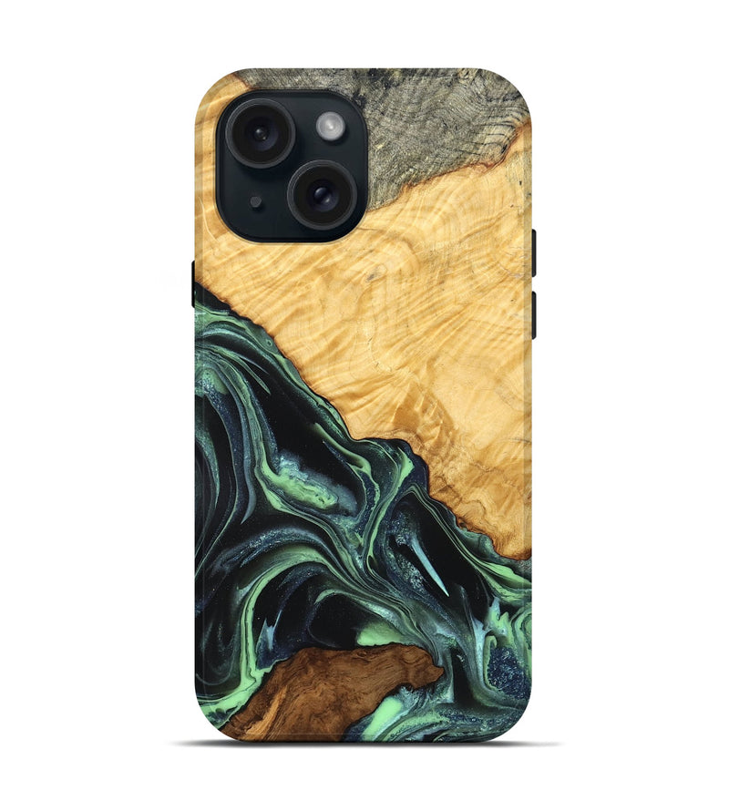 iPhone 15 Wood Live Edge Phone Case - Shepard (Green, 824002)