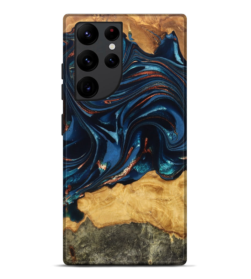 Galaxy S22 Ultra Wood Live Edge Phone Case - Roland (Teal & Gold, 824004)