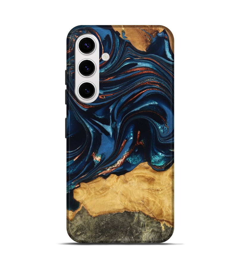 Galaxy S25 Wood Live Edge Phone Case - Roland (Teal & Gold, 824004)