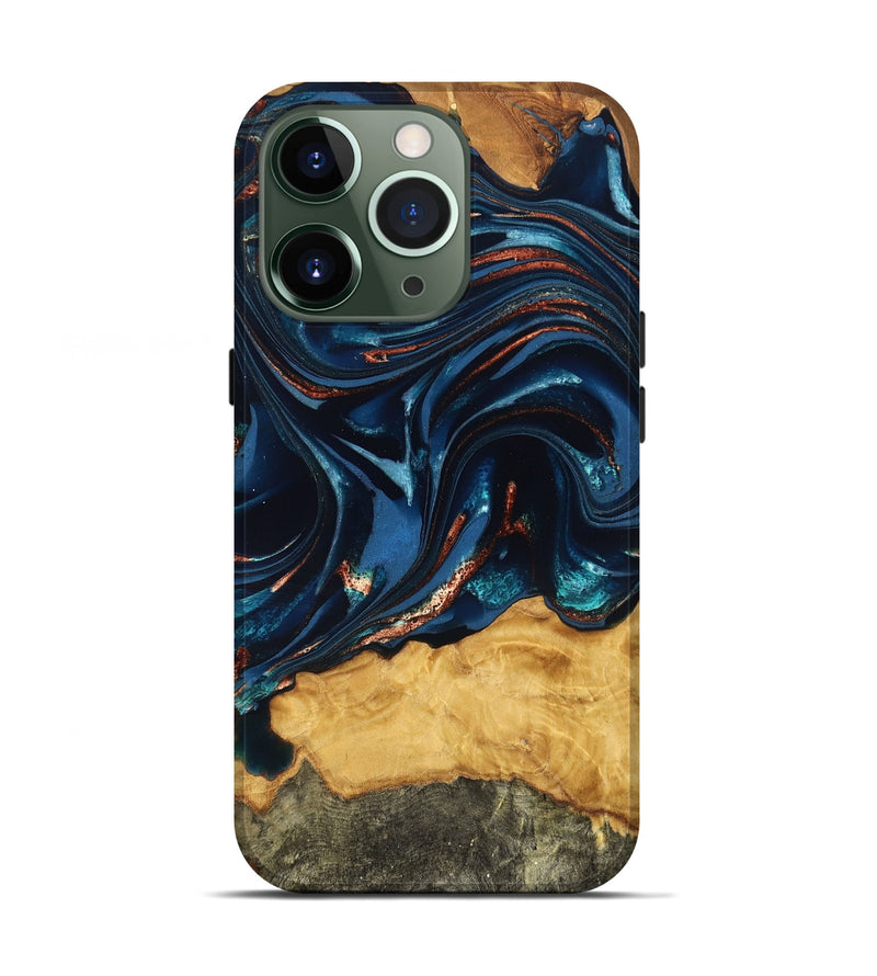 iPhone 13 Pro Wood Live Edge Phone Case - Roland (Teal & Gold, 824004)