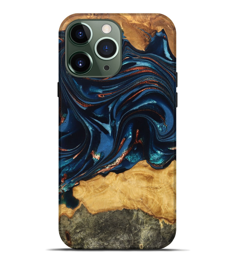 iPhone 13 Pro Max Wood Live Edge Phone Case - Roland (Teal & Gold, 824004)