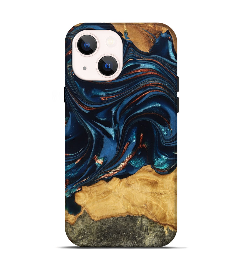 iPhone 14 Wood Live Edge Phone Case - Roland (Teal & Gold, 824004)