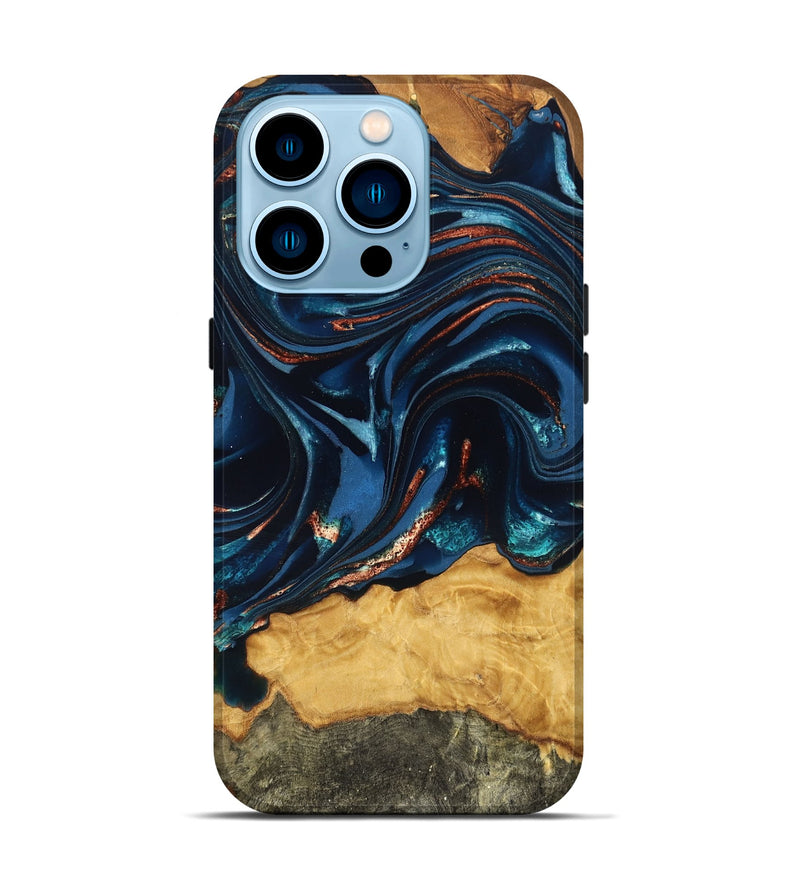 iPhone 14 Pro Wood Live Edge Phone Case - Roland (Teal & Gold, 824004)