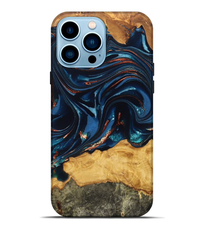 iPhone 14 Pro Max Wood Live Edge Phone Case - Roland (Teal & Gold, 824004)