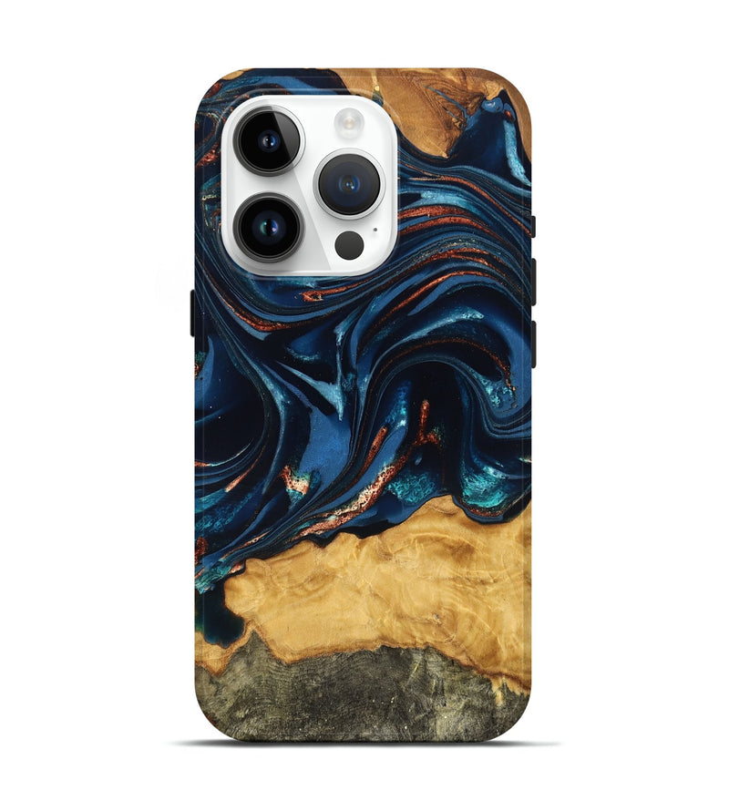 iPhone 15 Pro Wood Live Edge Phone Case - Roland (Teal & Gold, 824004)