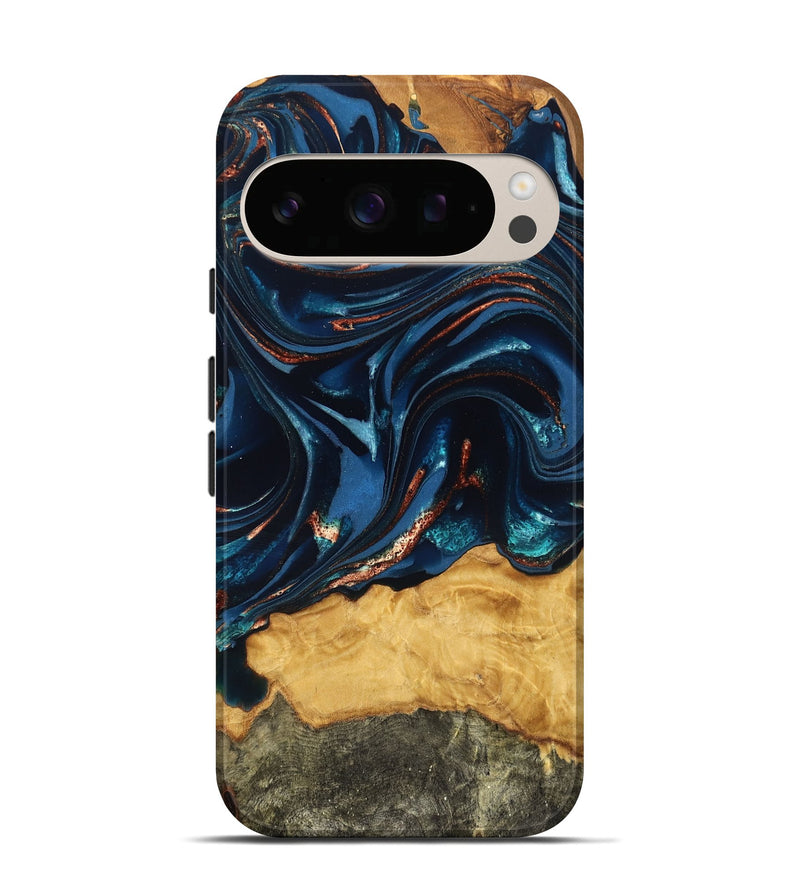 Pixel 10 Wood Live Edge Phone Case - Roland (Teal & Gold, 824004)