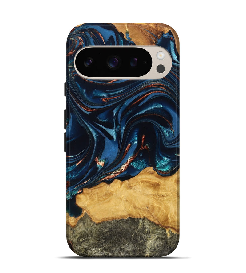 Pixel 9 Pro Wood Live Edge Phone Case - Roland (Teal & Gold, 824004)
