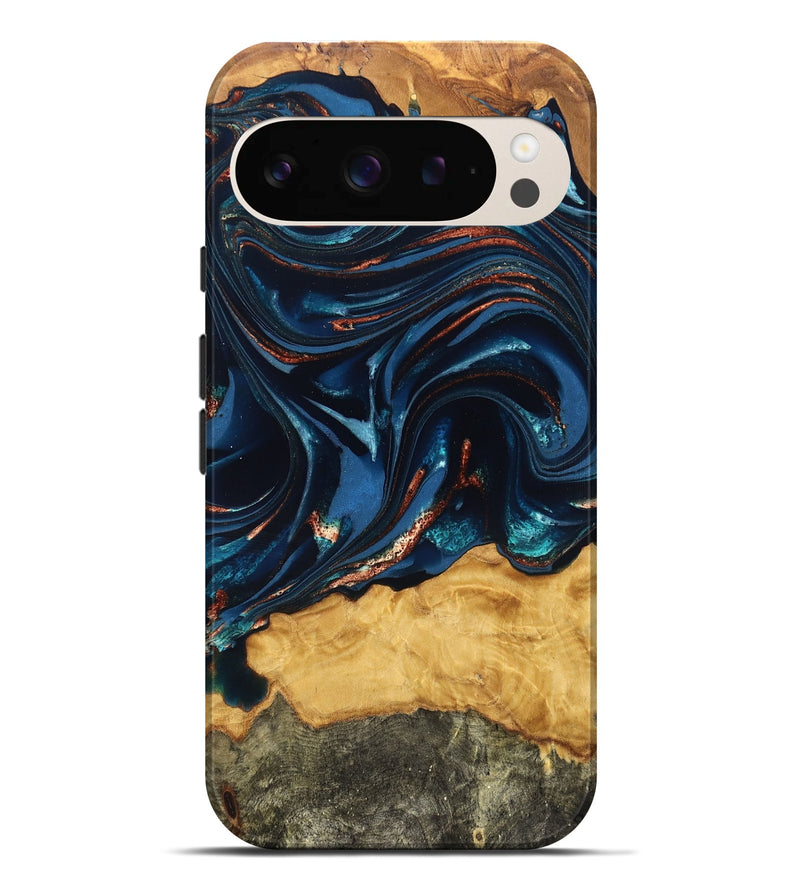 Pixel 9 Pro XL Wood Live Edge Phone Case - Roland (Teal & Gold, 824004)