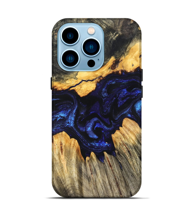 iPhone 14 Pro Wood Live Edge Phone Case - Hendrix (Blue, 824005)