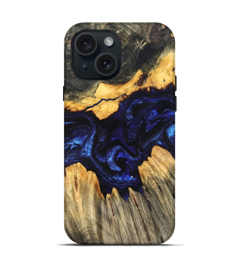 iPhone 15 Wood Live Edge Phone Case - Hendrix (Blue, 824005)