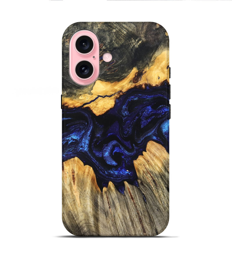 iPhone 16 Wood Live Edge Phone Case - Hendrix (Blue, 824005)
