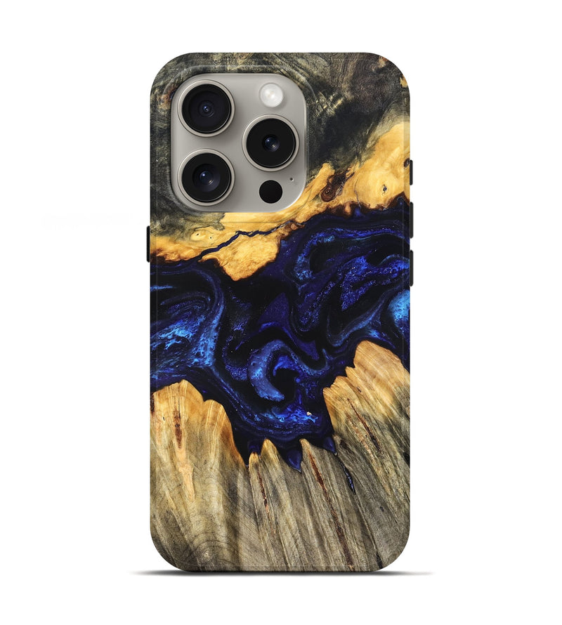 iPhone 16 Pro Wood Live Edge Phone Case - Hendrix (Blue, 824005)