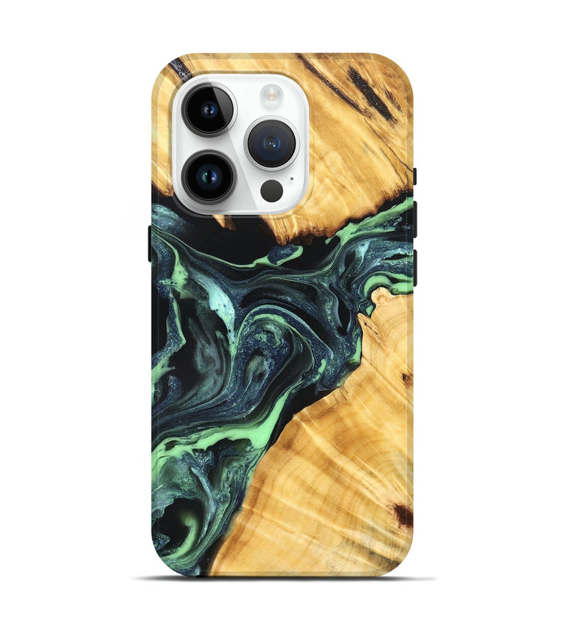 iPhone 15 Pro Wood Live Edge Phone Case - Lukas (Green, 824006)