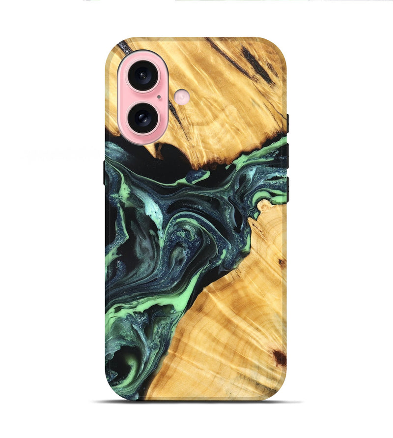 iPhone 16 Wood Live Edge Phone Case - Lukas (Green, 824006)