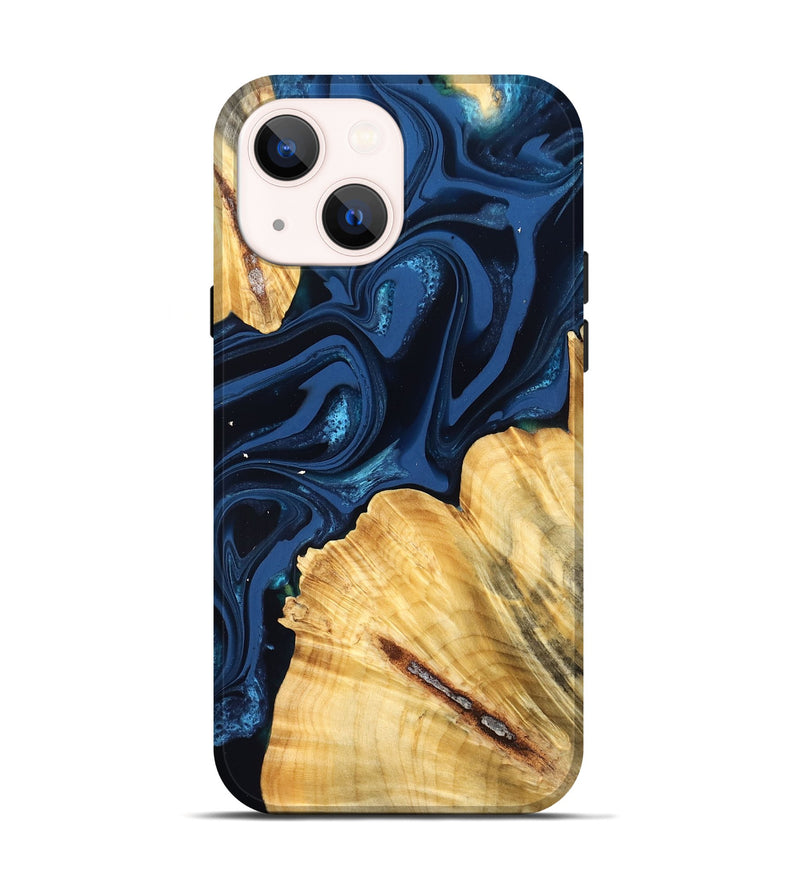iPhone 14 Wood Live Edge Phone Case - Tarsha (Blue, 824009)