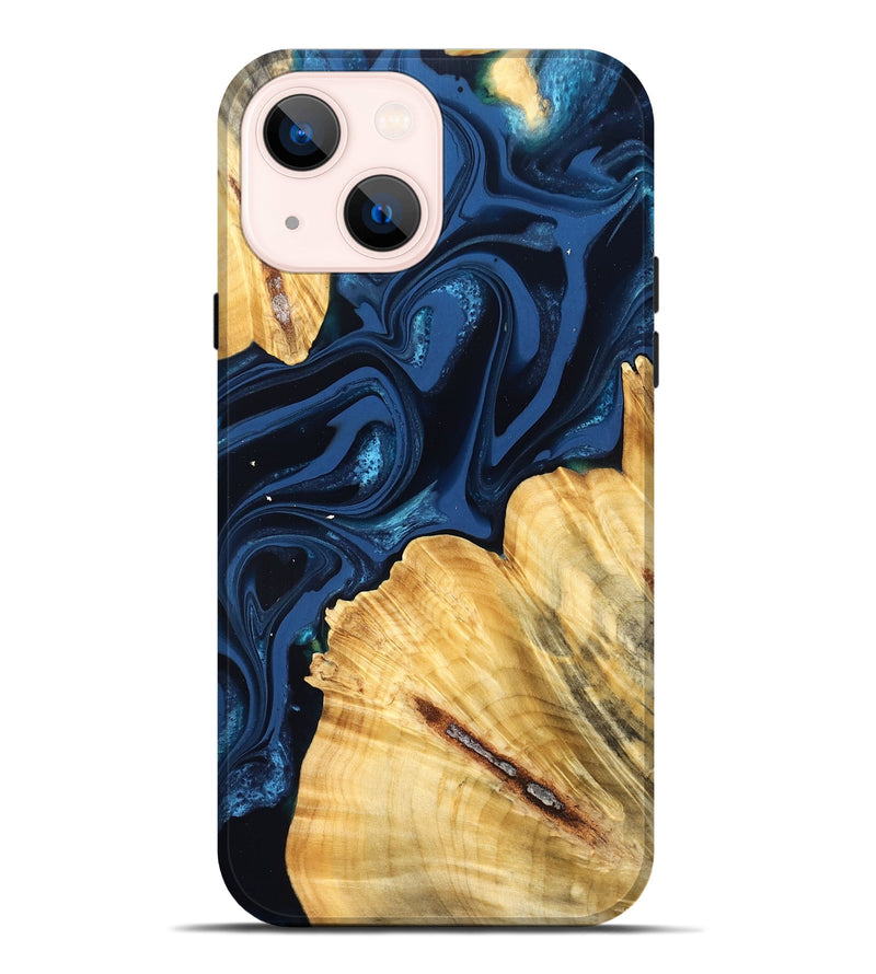 iPhone 14 Plus Wood Live Edge Phone Case - Tarsha (Blue, 824009)