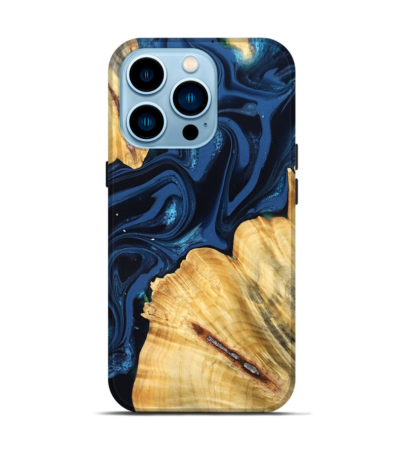iPhone 14 Pro Wood Live Edge Phone Case - Tarsha (Blue, 824009)