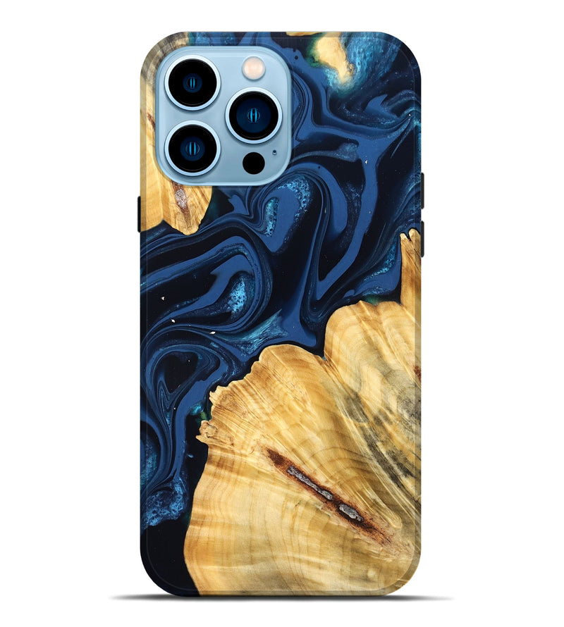 iPhone 14 Pro Max Wood Live Edge Phone Case - Tarsha (Blue, 824009)