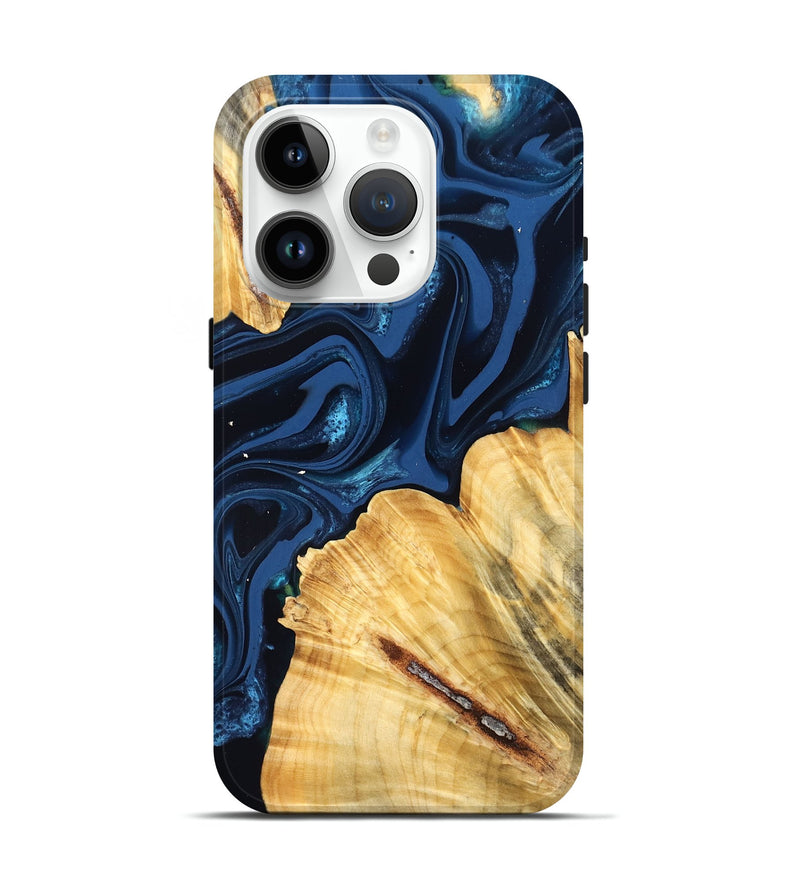 iPhone 15 Pro Wood Live Edge Phone Case - Tarsha (Blue, 824009)