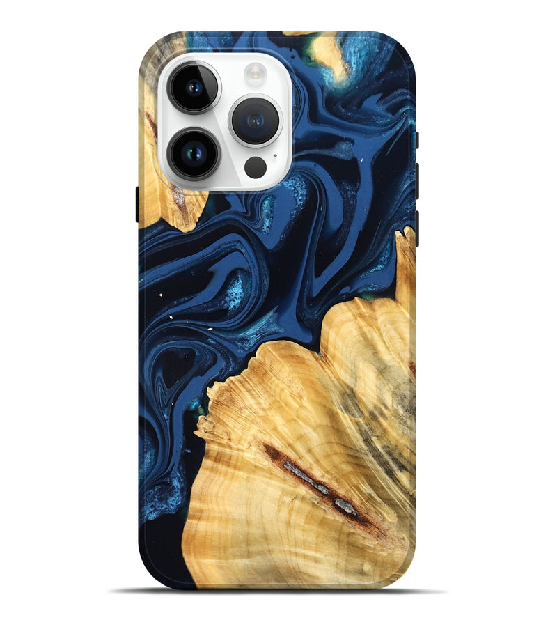 iPhone 15 Pro Max Wood Live Edge Phone Case - Tarsha (Blue, 824009)