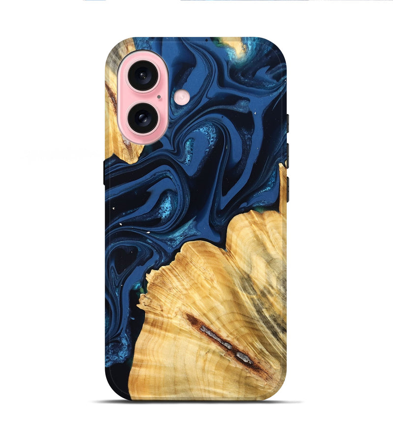 iPhone 16 Wood Live Edge Phone Case - Tarsha (Blue, 824009)