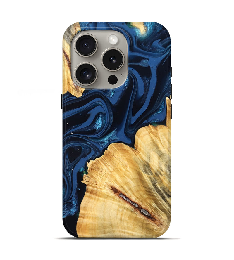 iPhone 16 Pro Wood Live Edge Phone Case - Tarsha (Blue, 824009)