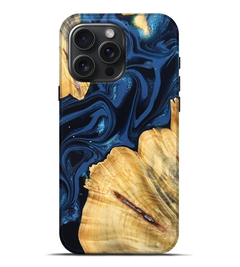 iPhone 16 Pro Max Wood Live Edge Phone Case - Tarsha (Blue, 824009)