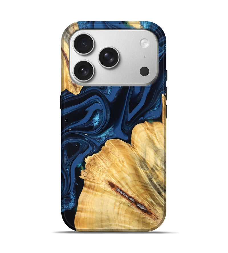 iPhone 17 Pro Wood Live Edge Phone Case - Tarsha (Blue, 824009)