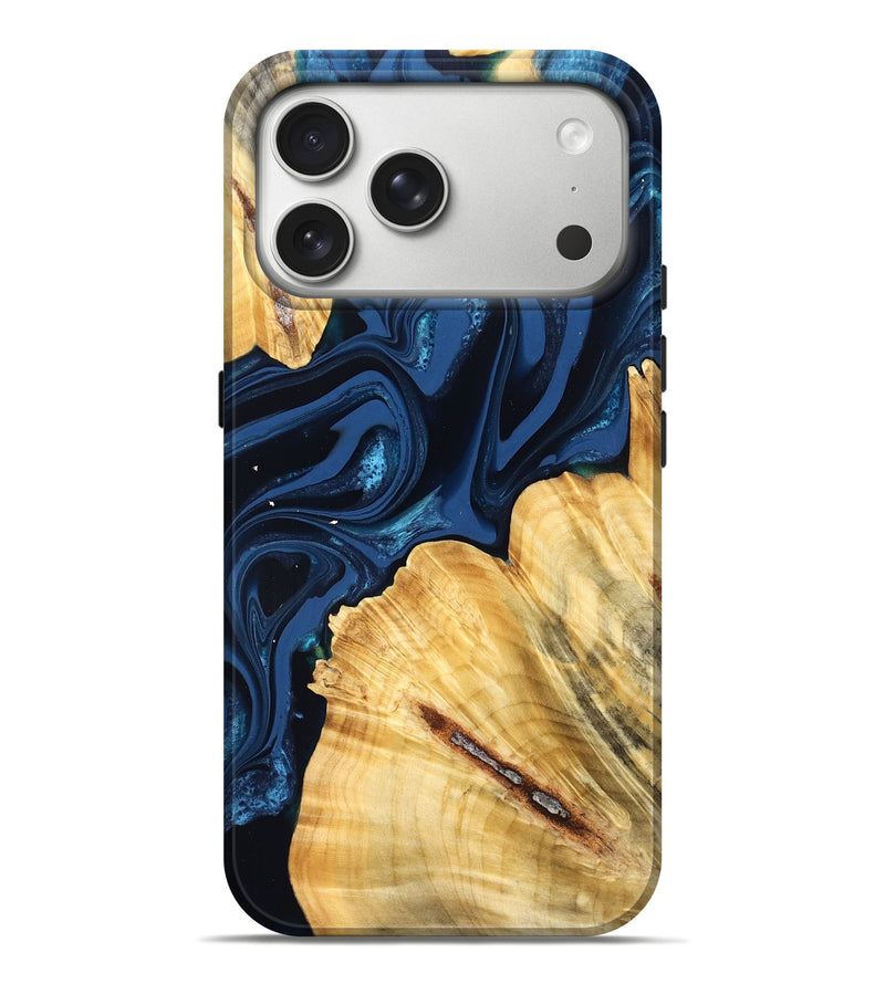 iPhone 17 Pro Max Wood Live Edge Phone Case - Tarsha (Blue, 824009)