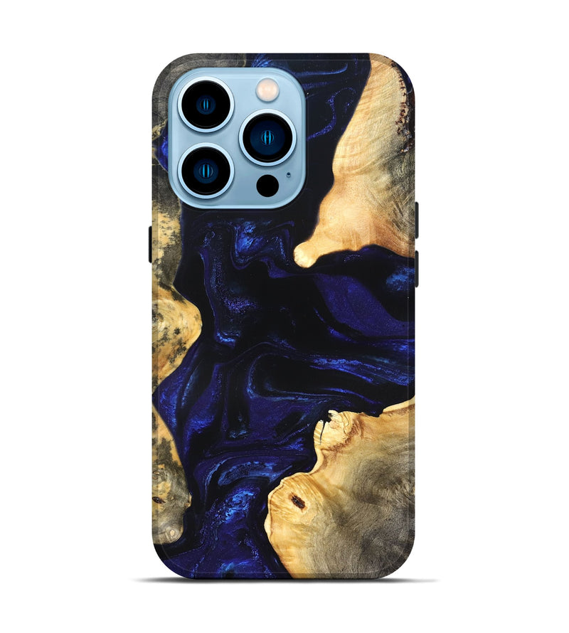 iPhone 14 Pro Wood Live Edge Phone Case - Stacie (Blue, 824010)